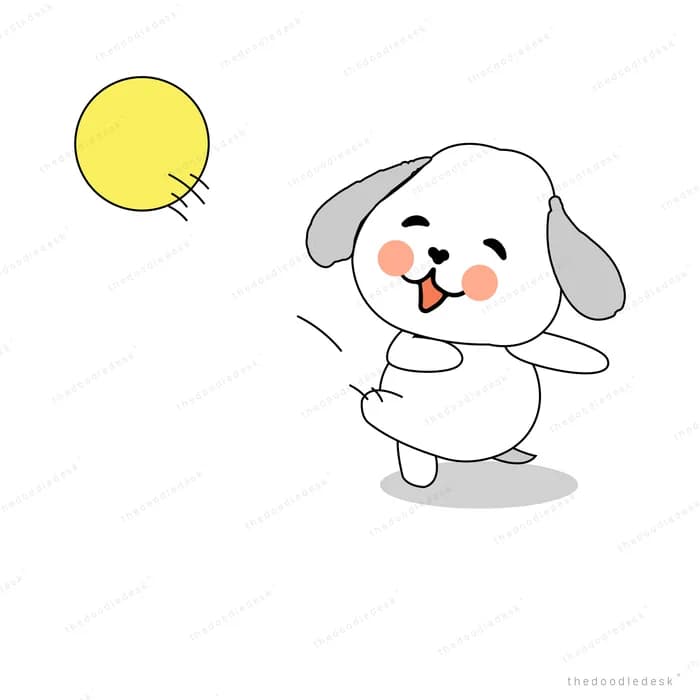 Dog waving beneath a small yellow sun