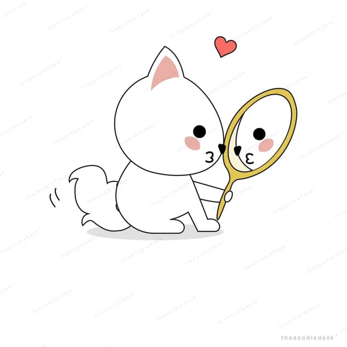 Cat holding a gold hand mirror