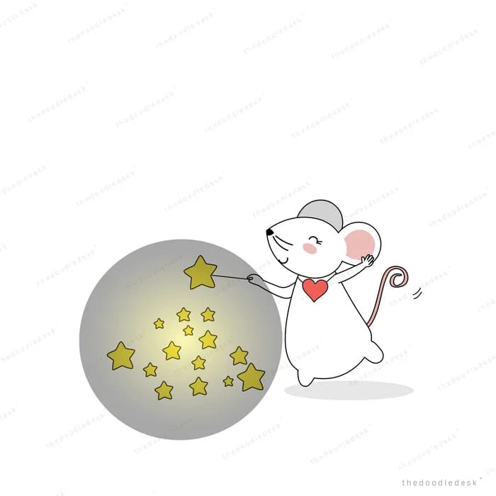Mouse beside a grey sphere full of stars