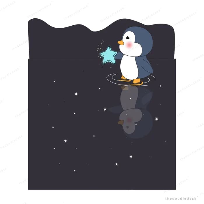 Penguin standing alone under a vast starry sky