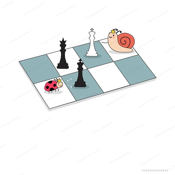 Snail and ladybug on a chessboard with pieces