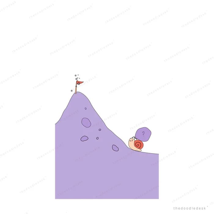 Snail with a flag at the top of a purple slope
