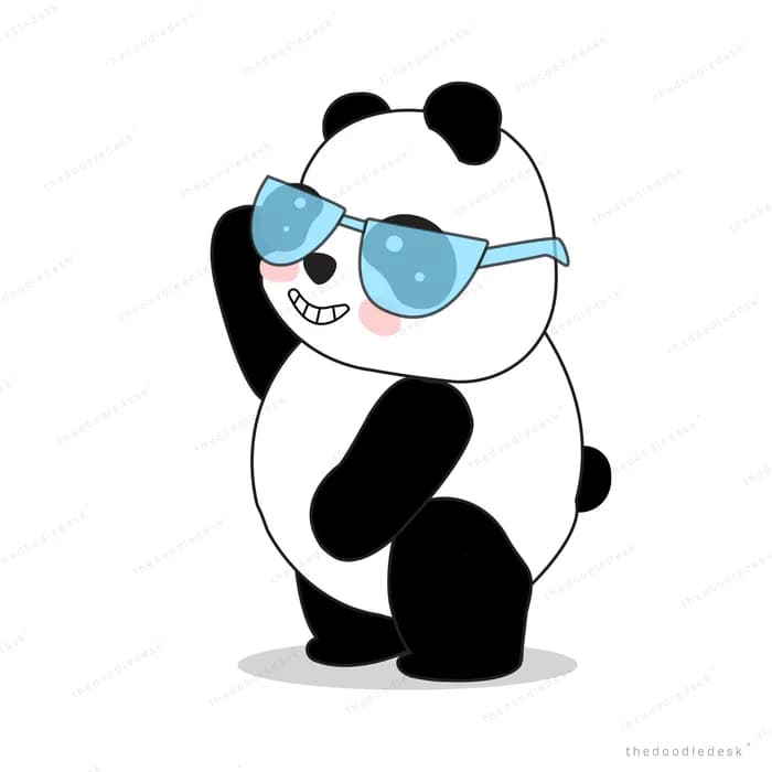 Panda in blue sunglasses standing coolly