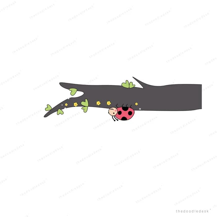 Ladybug on a long branch with small leaves