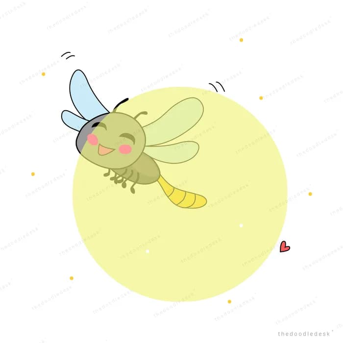 Firefly flying with its tail glowing yellow