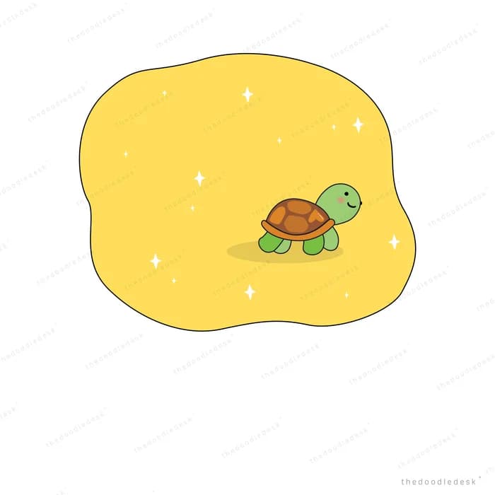 Small green turtle sitting on a soft yellow blob background