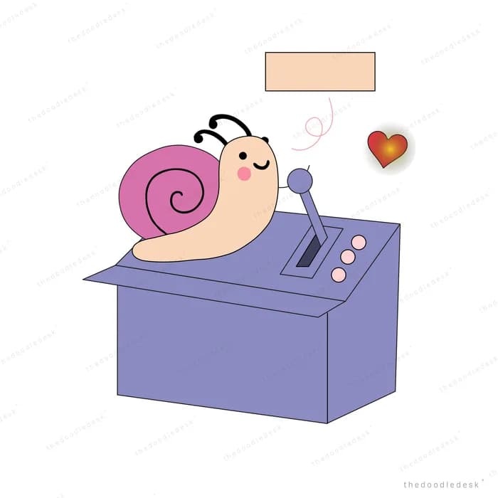 Snail perched on a purple control console with a lever and a glowing orb beside it