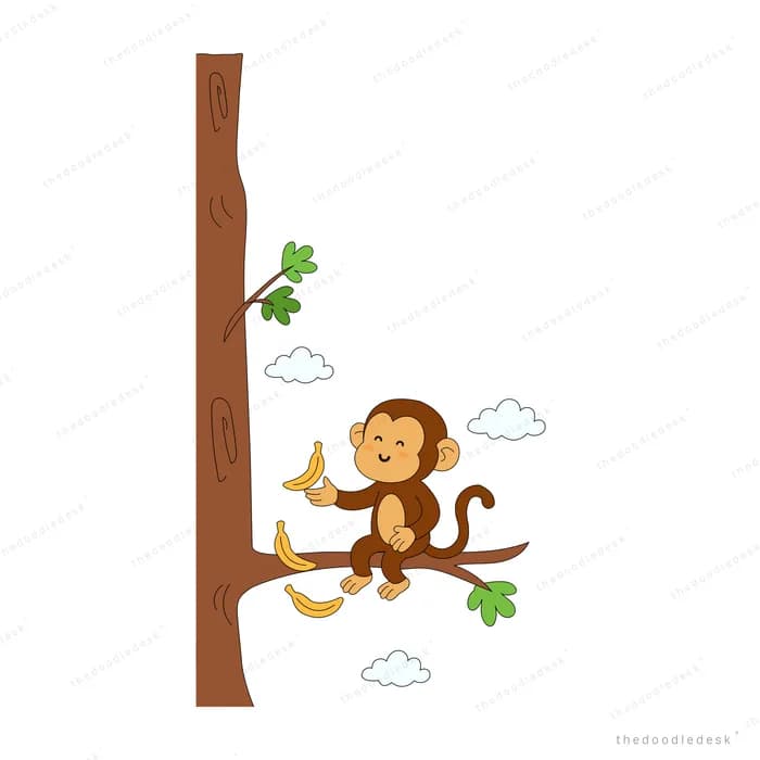 Monkey sitting on a tree branch holding a banana