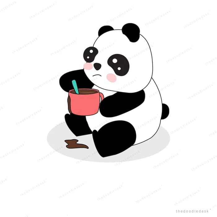 Panda sitting and drinking from a red cup