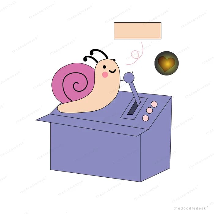 Snail dozing at a purple control console with a lever and a warning light