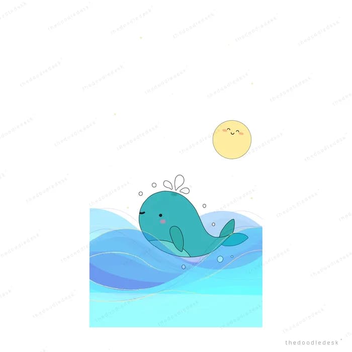 Dolphin leaping out of blue waves under a small sun