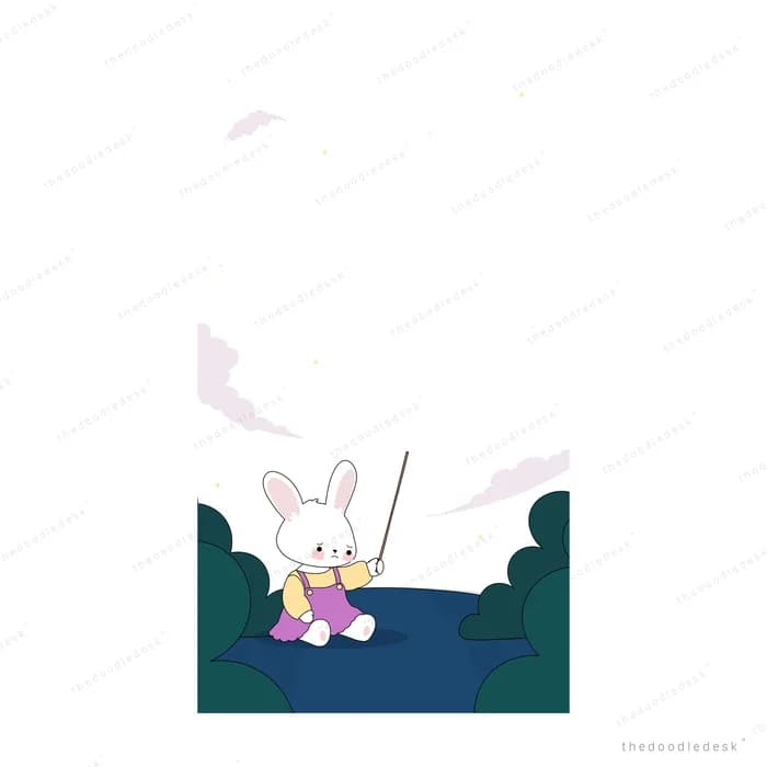 Small bear sitting on an empty teal bed with a thin wand beside it
