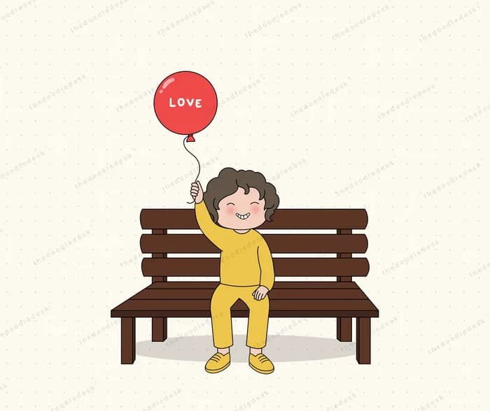 Waiting on a bench with a balloon