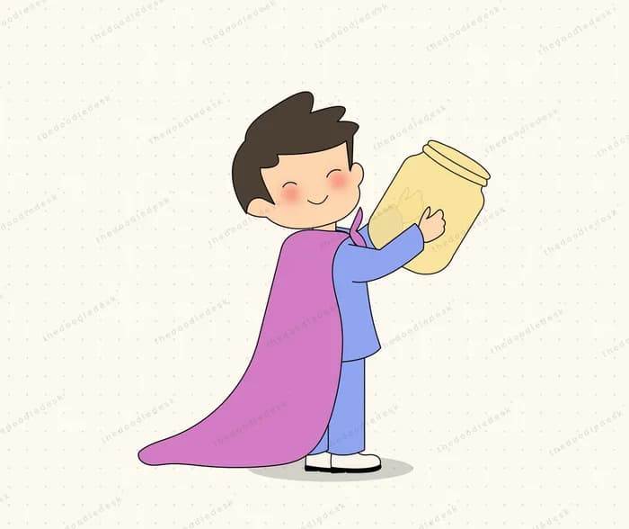 A small hero with a jar of light