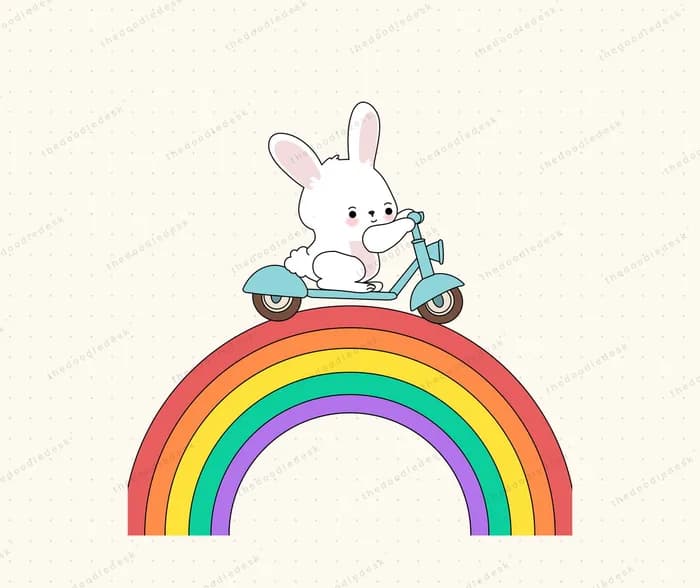 An animal riding over a rainbow