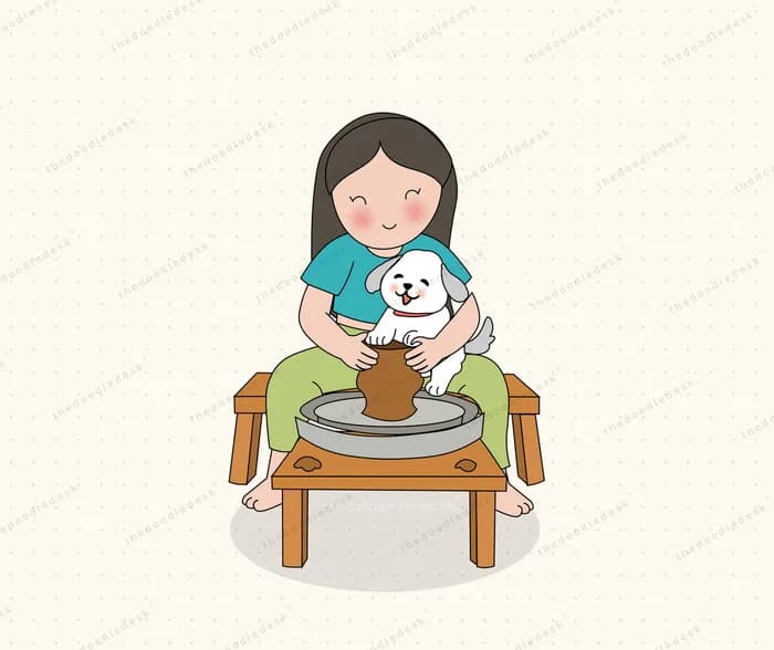 Throwing clay on a wheel