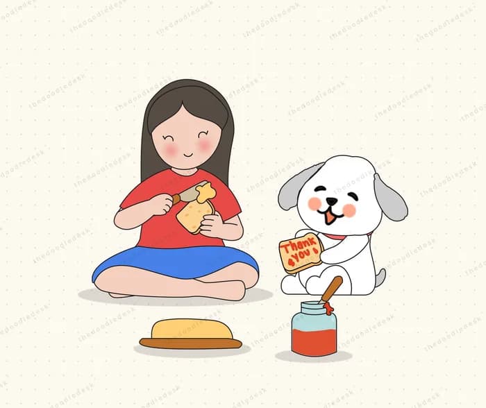 Sharing breakfast with a pet