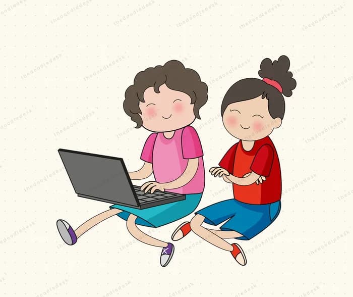 Working at a laptop together