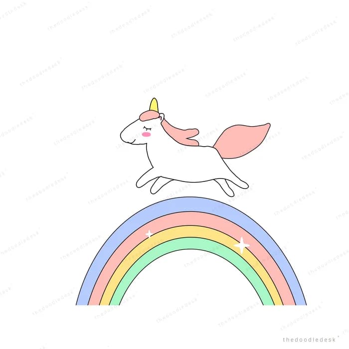 Unicorn galloping over a pastel rainbow