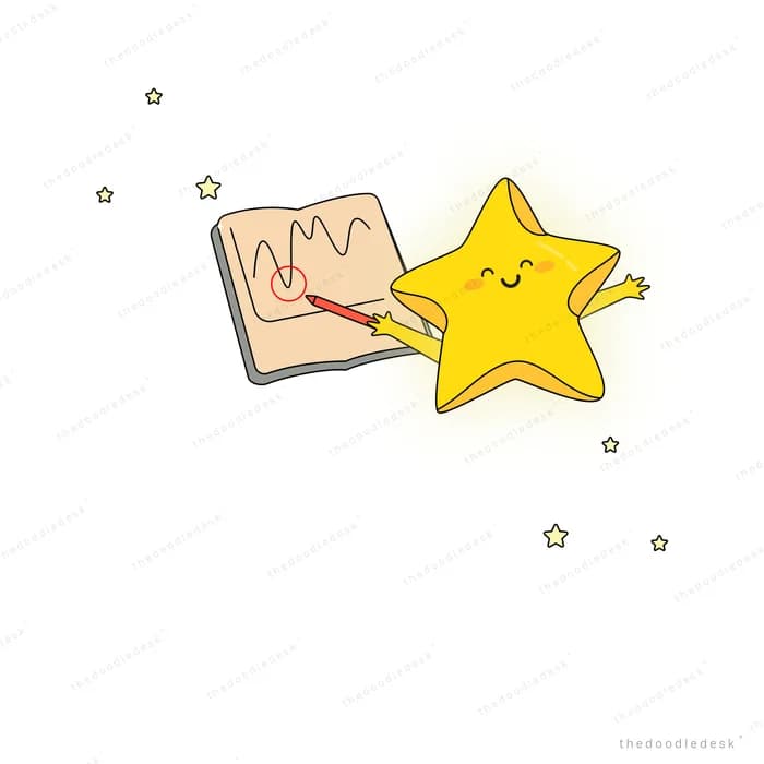 Open notebook with a large smiling star resting on it