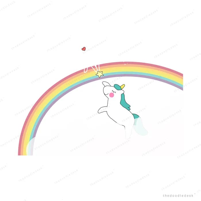 Unicorn galloping along a long rainbow arc