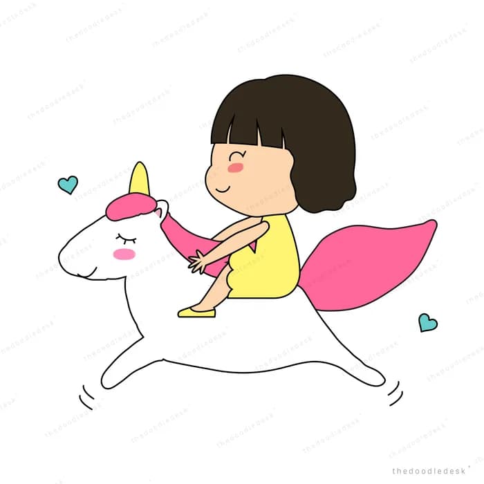 Winged girl riding a galloping unicorn