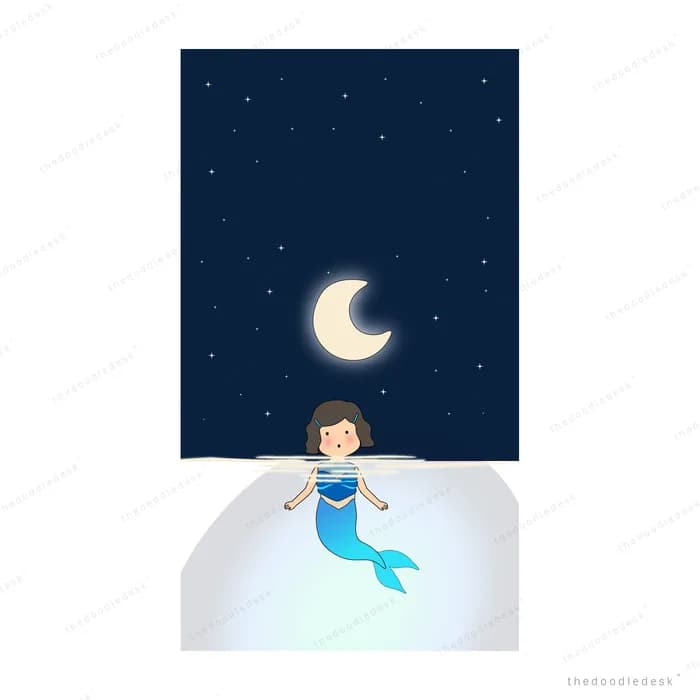 Mermaid on an ice float under a crescent moon