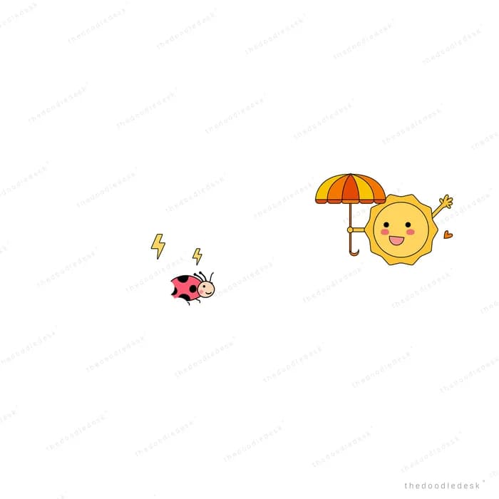 Sun with a parasol above a ladybug in light rain