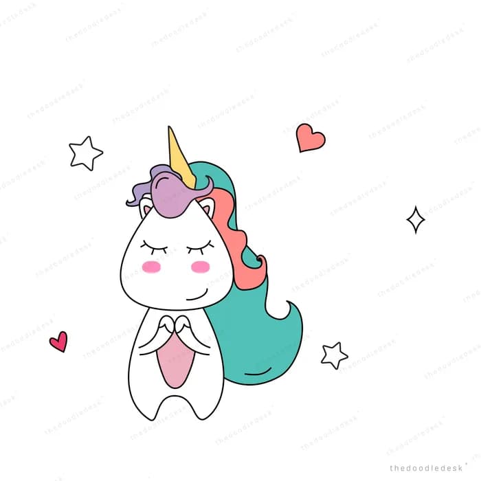 Unicorn standing with small hearts around
