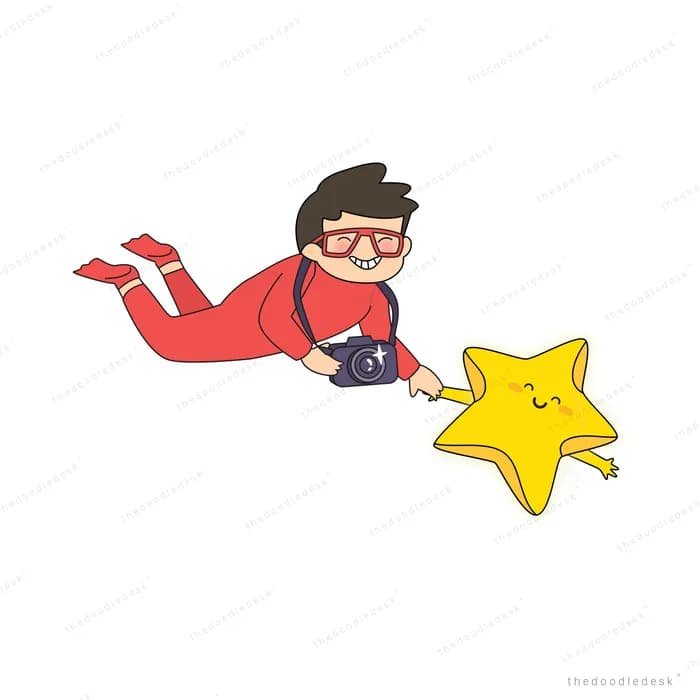 Boy in a cape flying while holding a yellow star