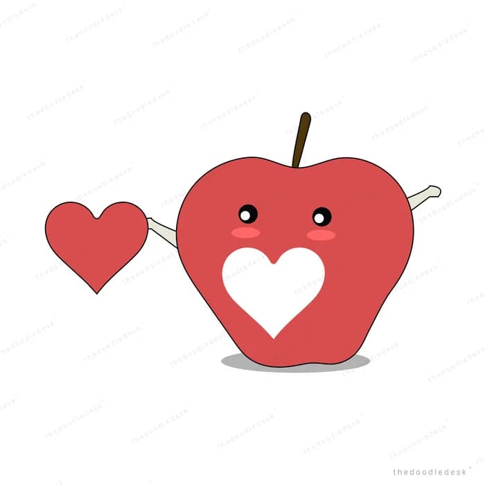 Smiling red apple with a heart cut into it