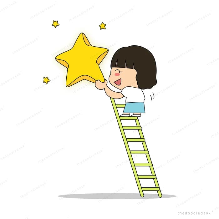 Boy on a ladder reaching a large yellow star