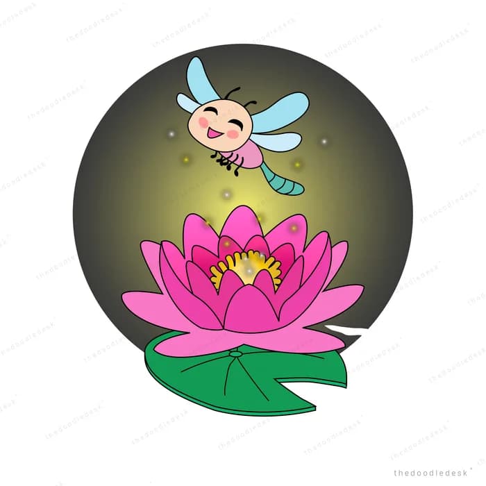 Insect above a pink lotus in a dark orb