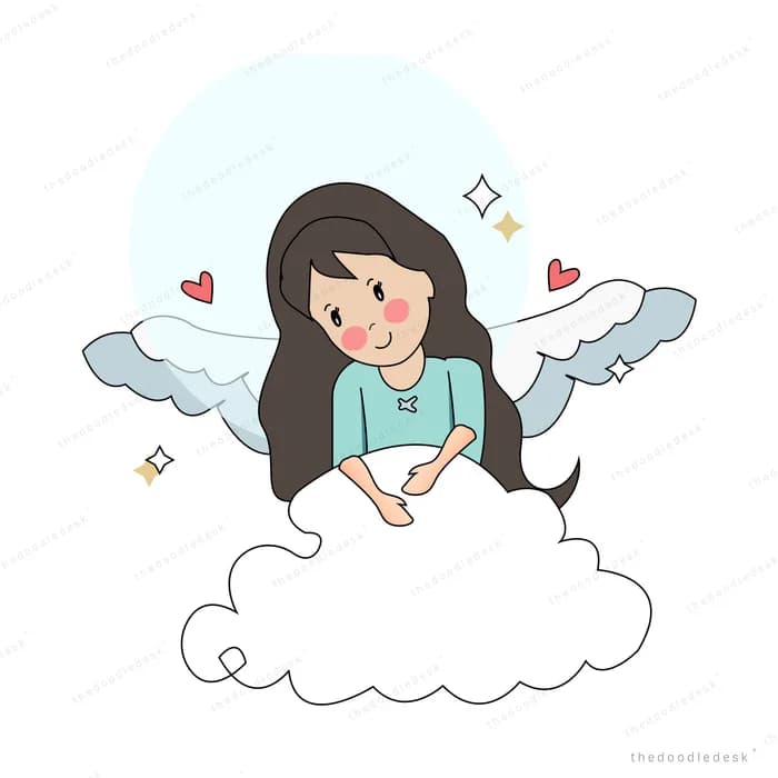 Winged woman seated on a cloud
