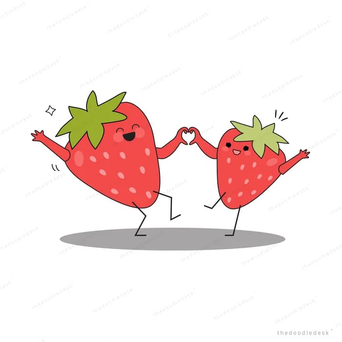 Two strawberry characters dancing together