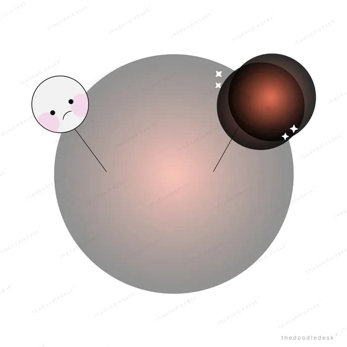 Large grey sphere with smaller orbs around it