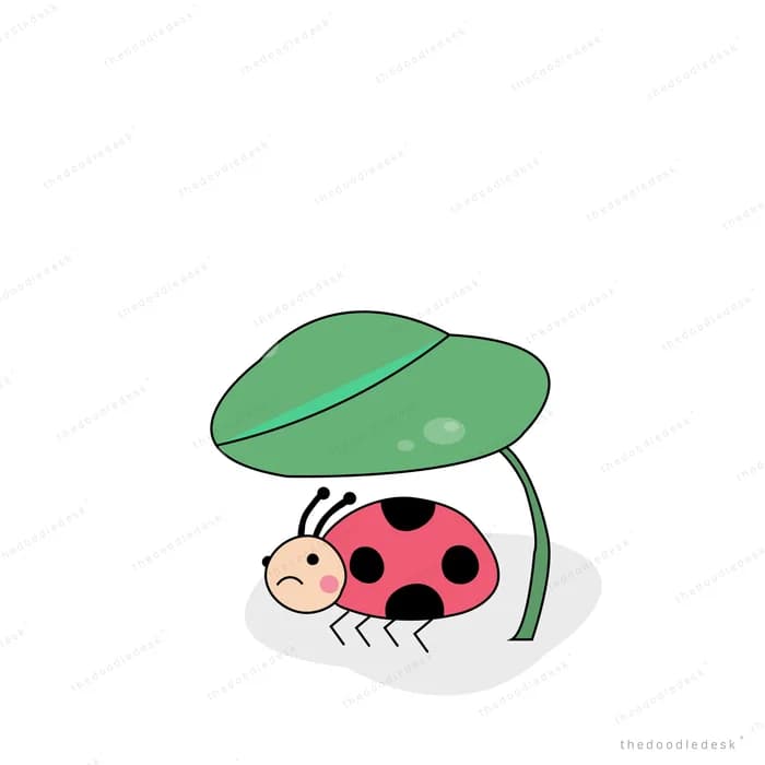 Ladybug sheltering under a green mushroom cap