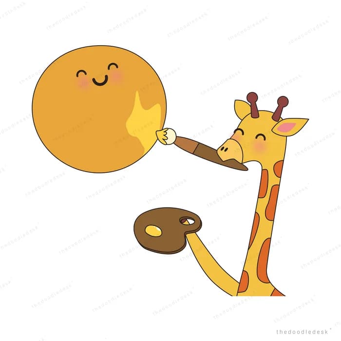 Giraffe reaching toward a smiling sun with a pancake