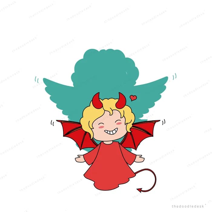 Child in a red devil costume with wings