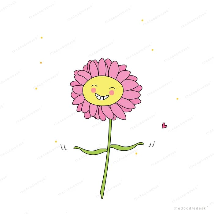 Smiling pink daisy on a green stem