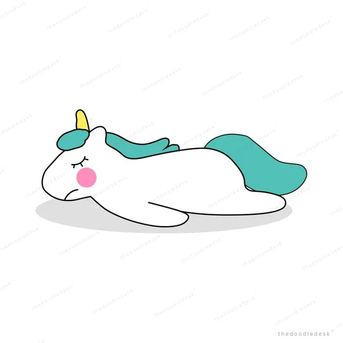 Unicorn lying stretched out with a teal mane