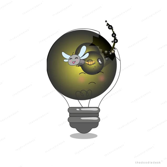Insect inside a large glowing light bulb