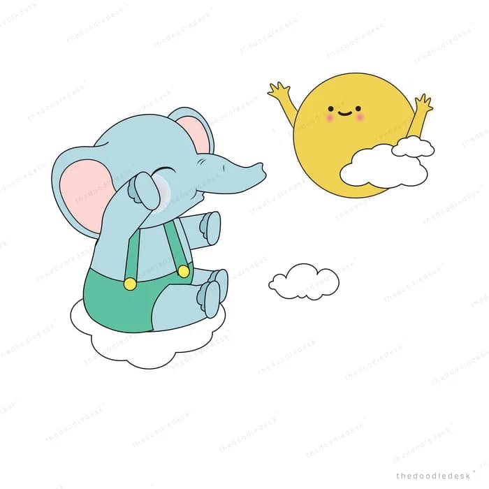 Elephant in a jumper greeting a smiling moon