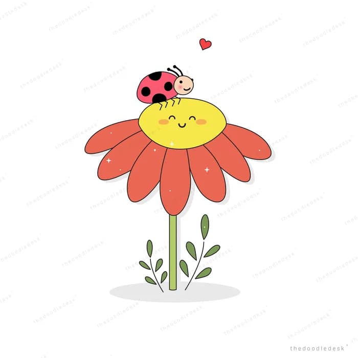 Smiling orange flower with a ladybug on its petal