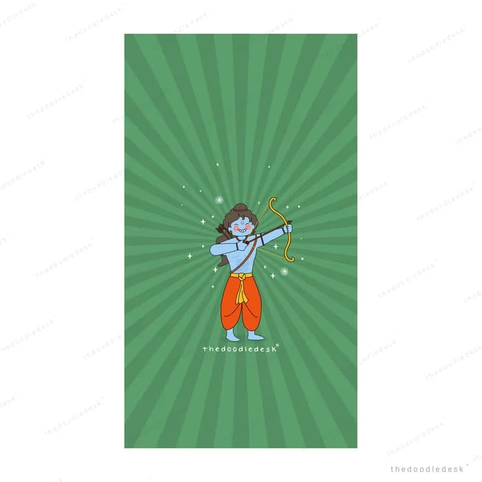 Blue deity playing a flute on a green panel