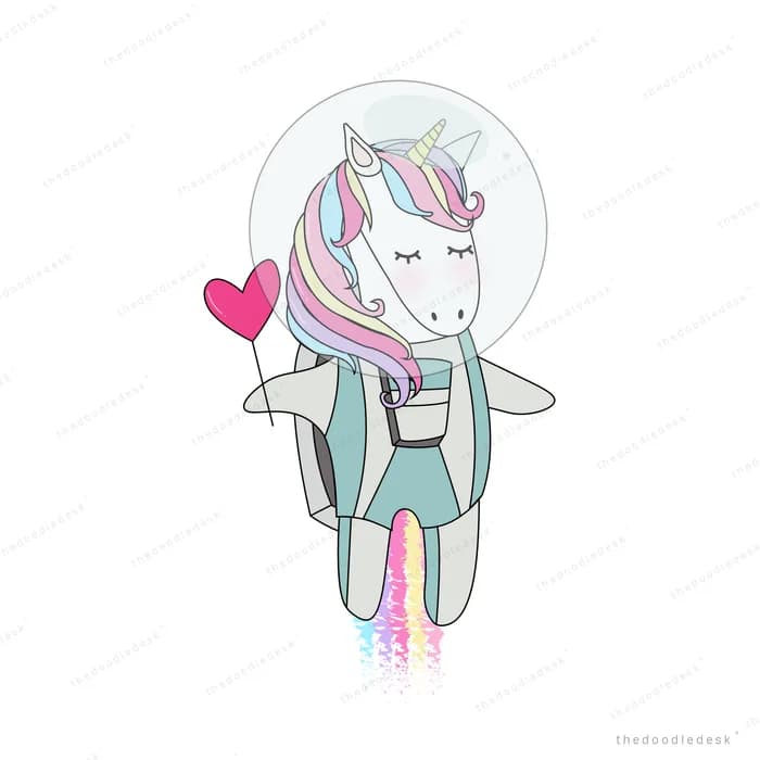 Unicorn in a space helmet with a heart