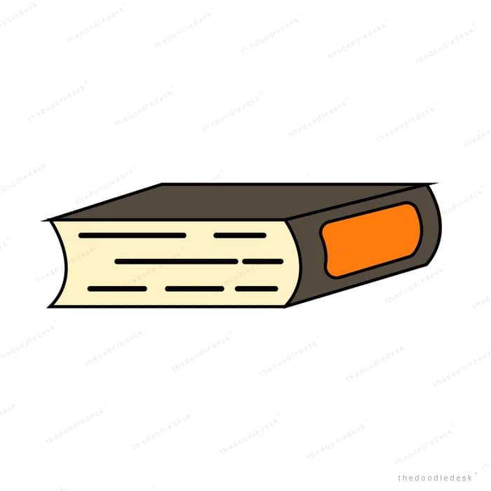 Closed hardback book with an orange cover lying at an angle