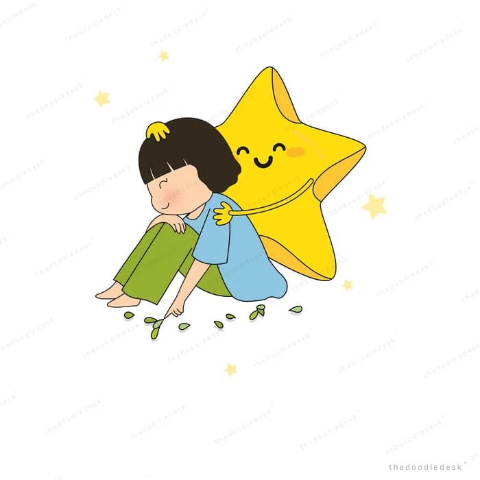 Girl sitting slumped against a large smiling yellow star