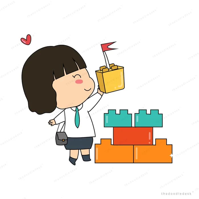 Girl stacking coloured building blocks