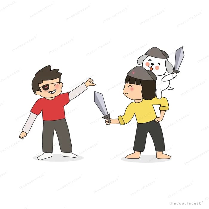 Children play-fighting with cardboard swords